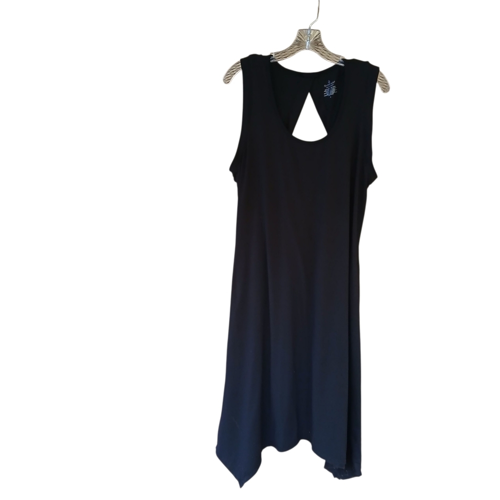 Cuddl Duds Black Flex Comfort Cap Sleeve Asymmetric Hem Dress Large